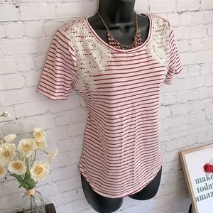 LOFT Lace Striped Tee Shirt Top